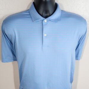 Peter Millar Crown Crafted Mens Polo Shirt Blue Pink Stripe Short Sleeve Size L
